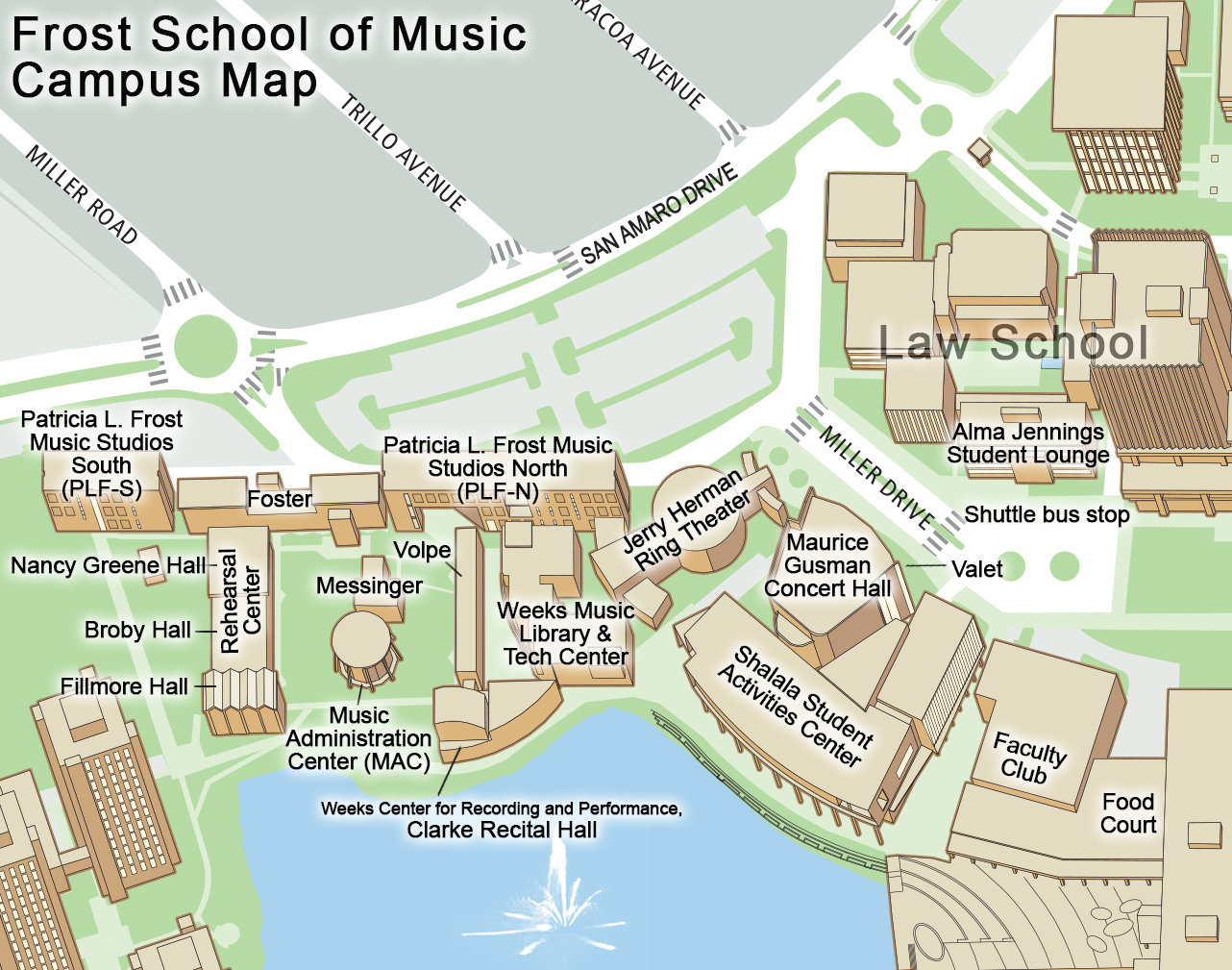 Map of the Frost School of Music Buildings